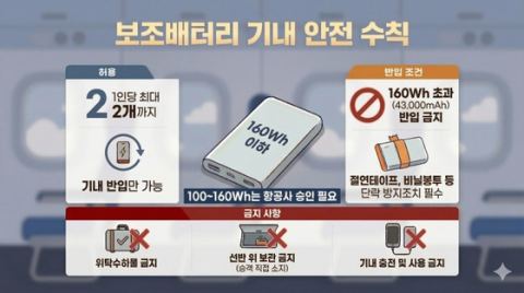 보조배터리 여객기 반입, 20일부터 1인당 2개까지만 허용