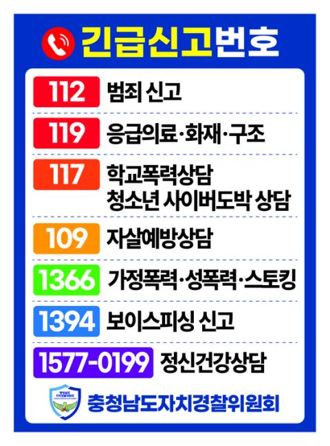 충남 자치경찰위, 112·119 등 긴급신고번호 자석 스티커 제작…안전 취약계층 집중 보급