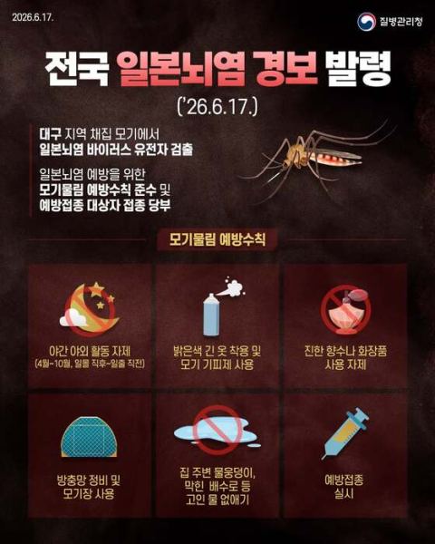 질병청, 대구 모기서 일본뇌염 바이러스 검출…전국 경보 발령