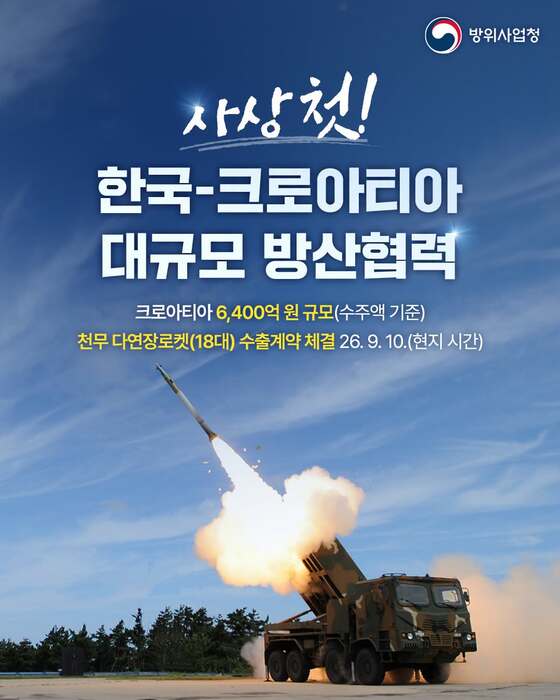 한국 천무, 크로아티아에 6400억 규모 수출… 국방협력 MOU도 동시 체결