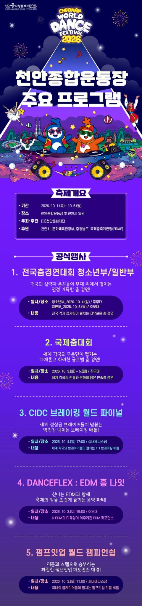 '천안흥타령춤축제 2026' 10월 1~5일 개최…24개국 참가 국제춤대회부터 550m 거리댄스 퍼레이드까지